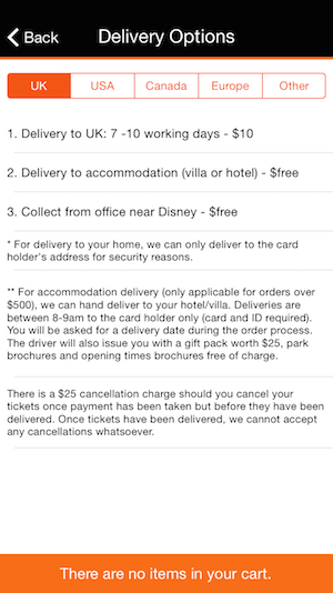 Delivery option details